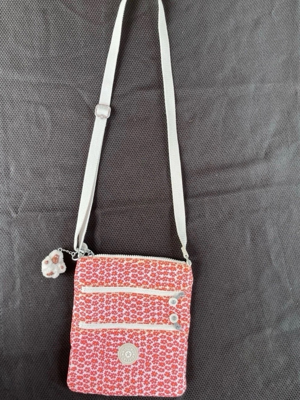 Kipling Keiko Crossbody Poppy Spray Flowers with Monkey-Kendra-Charm